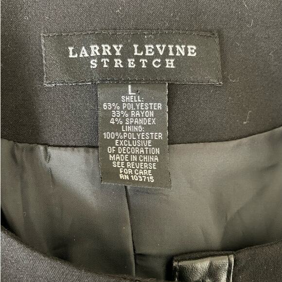Larry Levine Women Jacket L Black Faux Leather Trim Blazer Career, Classic Retro - Picture 2 of 11